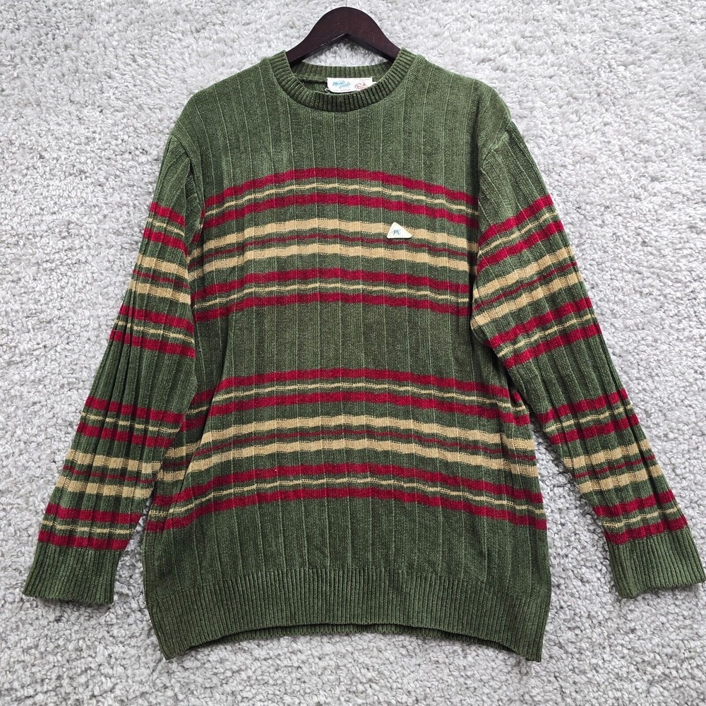 Vintage Monte Carlo Mens Striped Lambs Wool Sweater Size 42 Medium Retro Grandpa